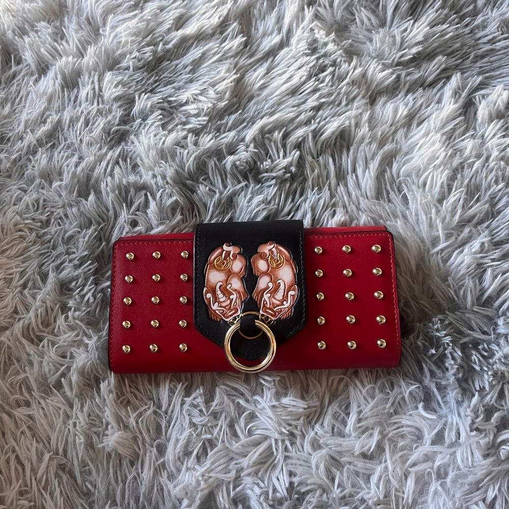 Hand tooled/handmade Red and Black Studded Wallet